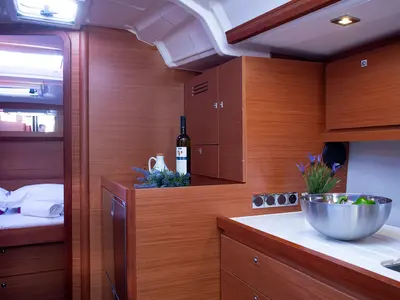 Galley of Lana V, a Dufour 430 GL sailboat at Split, Croatia