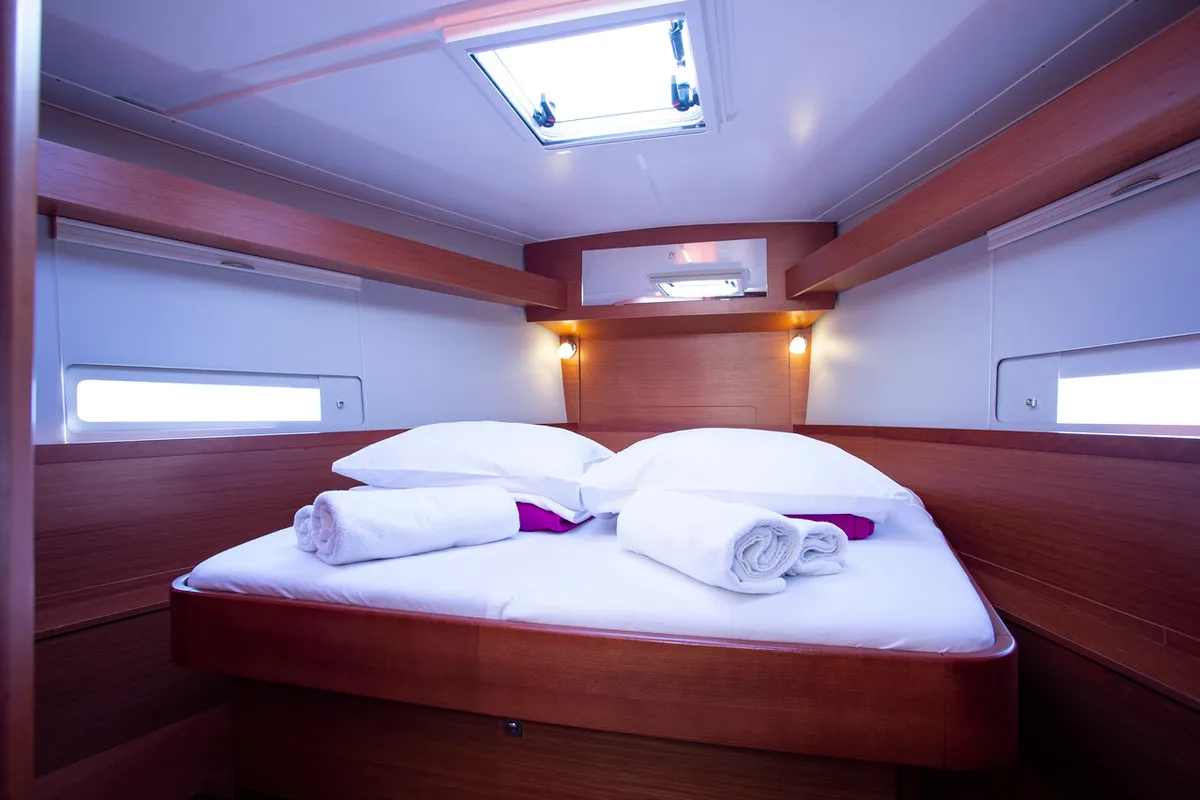 Cabin on Lana V, a Dufour 430 GL sailboat at Split, Croatia