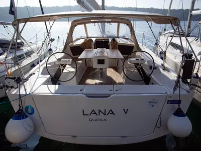 Cockpit of Lana V, a Dufour 430 GL sailboat at Split, Croatia