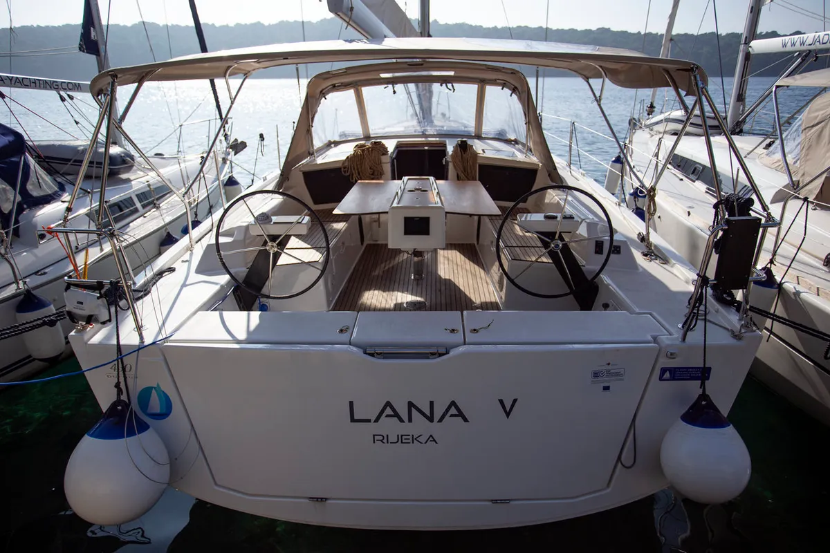 Cockpit of Lana V, a Dufour 430 GL sailboat at Split, Croatia