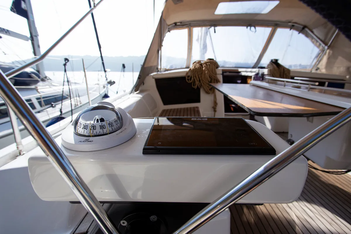Cockpit of Lana V, a Dufour 430 GL sailboat at Split, Croatia