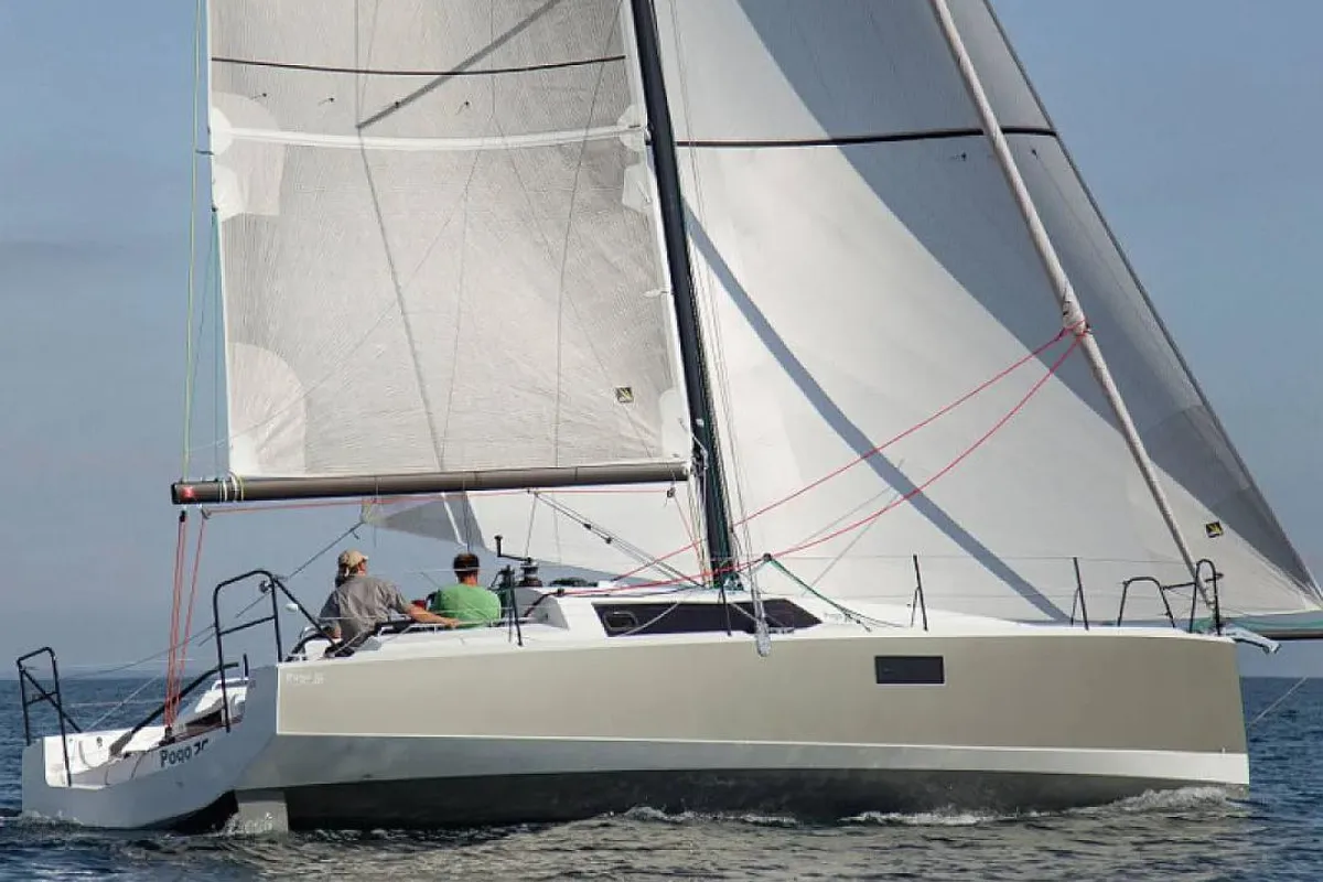 Exterior view of Little Wing, a Pogo 36 sailboat at Alameda, United States