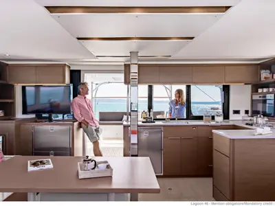 Galley of Zahra, a Lagoon 46 catamaran at Olbia, Italy