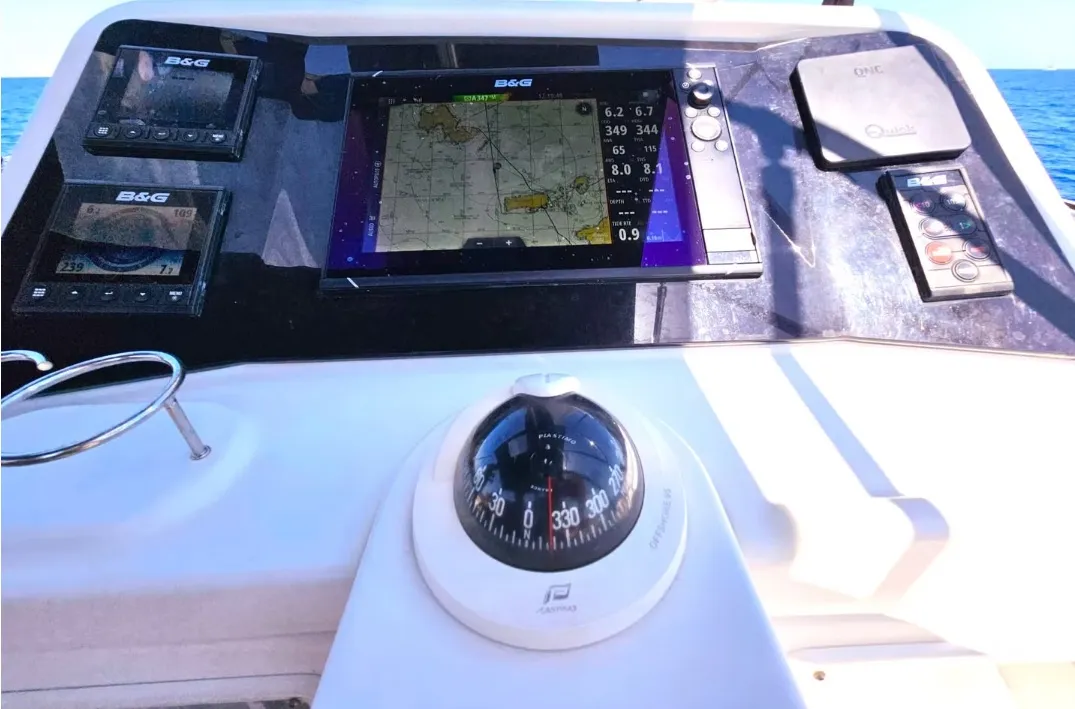 Cockpit of PaSEAon, a Lagoon 450 Fly catamaran at Municipal Unit of Lefkada, Greece