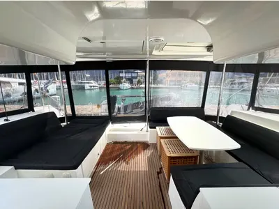Deck of PaSEAon, a Lagoon 450 Fly catamaran at Municipal Unit of Lefkada, Greece