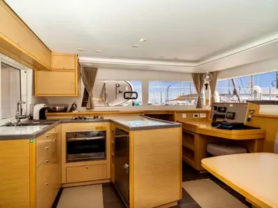 Galley of PaSEAon, a Lagoon 450 Fly catamaran at Municipal Unit of Lefkada, Greece
