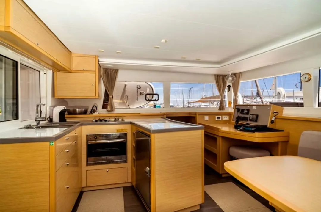 Galley of PaSEAon, a Lagoon 450 Fly catamaran at Municipal Unit of Lefkada, Greece