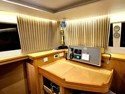 Cockpit of PaSEAon, a Lagoon 450 Fly catamaran at Municipal Unit of Lefkada, Greece
