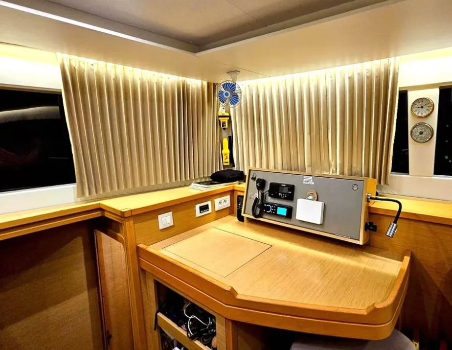 Cockpit of PaSEAon, a Lagoon 450 Fly catamaran at Municipal Unit of Lefkada, Greece