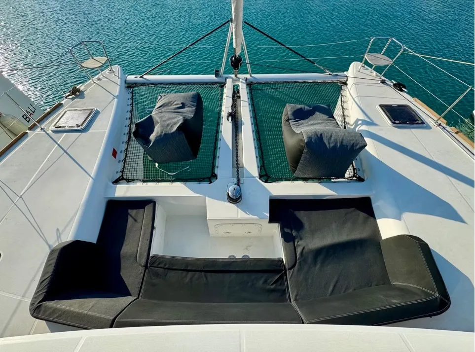 Deck of PaSEAon, a Lagoon 450 Fly catamaran at Municipal Unit of Lefkada, Greece