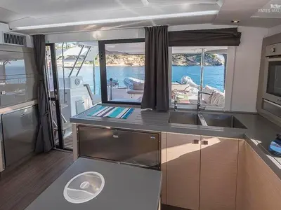 Galley of Aurora 381, a Fountaine Pajot Saona 47 catamaran at es Jonquet, Spain