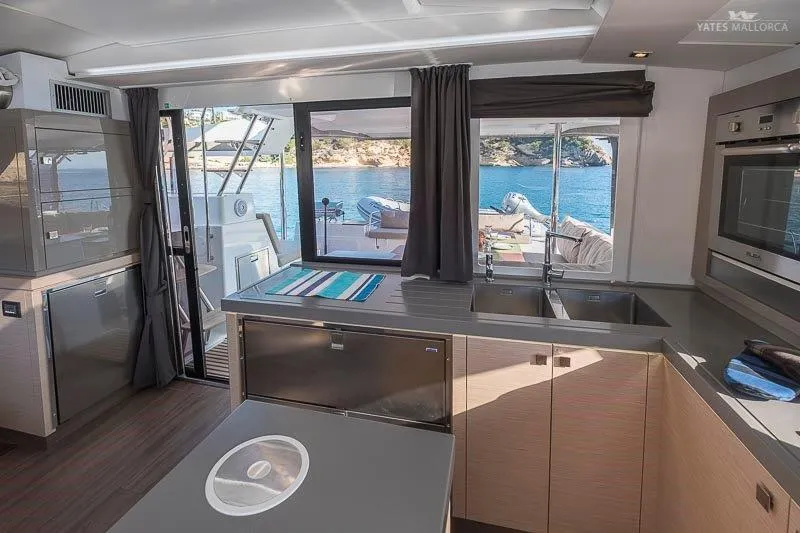 Galley of Aurora 381, a Fountaine Pajot Saona 47 catamaran at es Jonquet, Spain