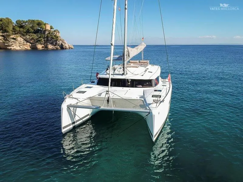 Exterior view of Aurora 381, a Fountaine Pajot Saona 47 catamaran at es Jonquet, Spain