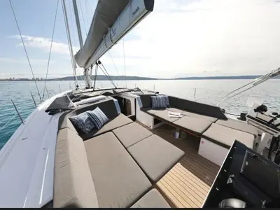 Deck of Simply Relax, a Hanse 460 sailboat at Lefkada, Greece