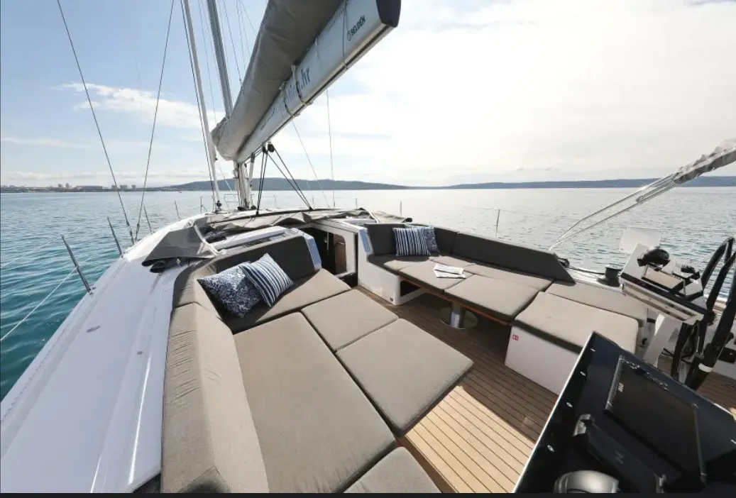 Deck of Simply Relax, a Hanse 460 sailboat at Lefkada, Greece