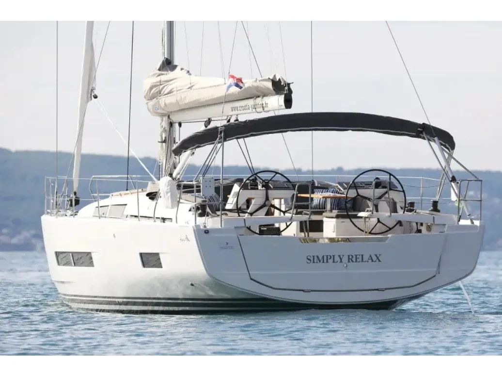 Exterior view of Simply Relax, a Hanse 460 sailboat at Lefkada, Greece