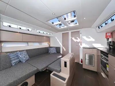 Salon of Simply Relax, a Hanse 460 sailboat at Lefkada, Greece