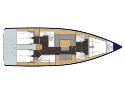 Floor plan of Checkmate, a Bavaria C45 sailboat at Capo d'Orlando, Italy