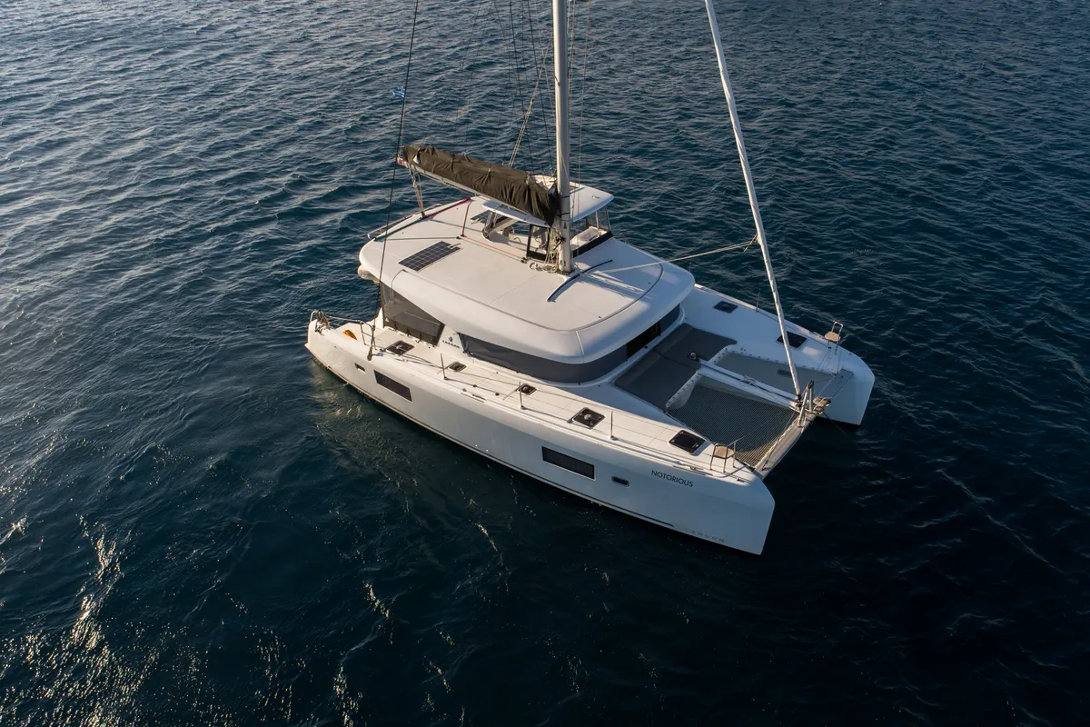Exterior view of LAG IX, a Lagoon 42 catamaran at Athens, Greece