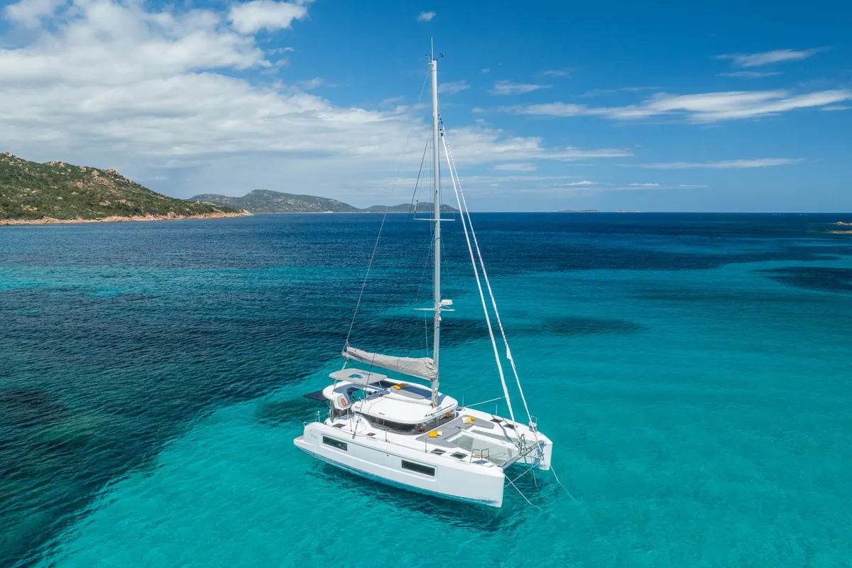 Exterior view of Coral, a Lagoon 38 catamaran at Split, Croatia