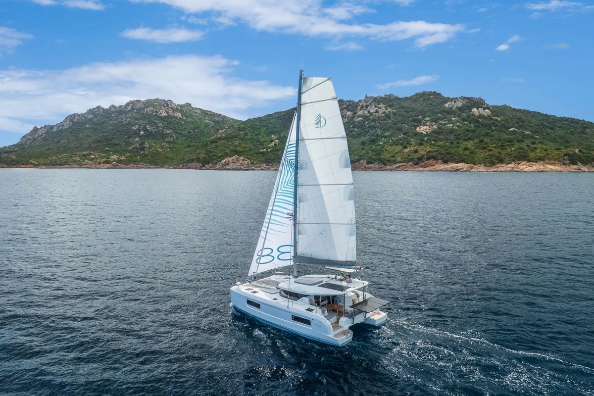 Exterior view of Coral, a Lagoon 38 catamaran at Split, Croatia