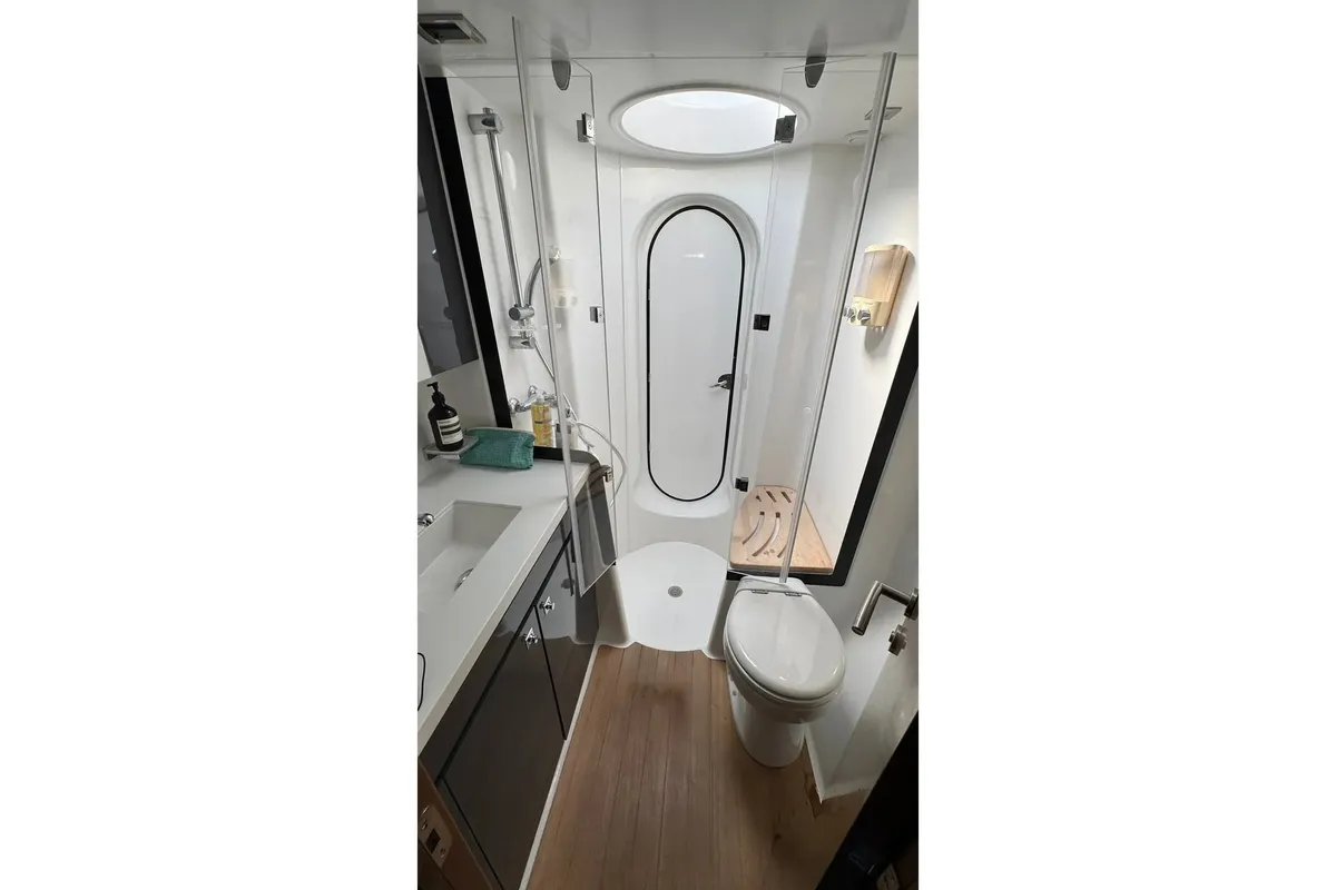 MY Z, a Fountaine Pajot Cumberland 47LC catamaran at Capo d'Orlando, Italy