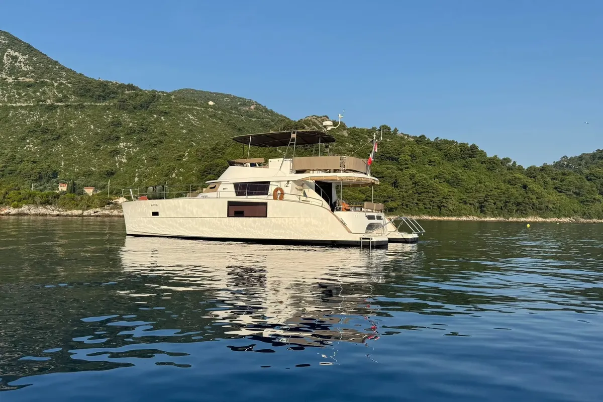 MY Z, a Fountaine Pajot Cumberland 47LC catamaran at Capo d'Orlando, Italy