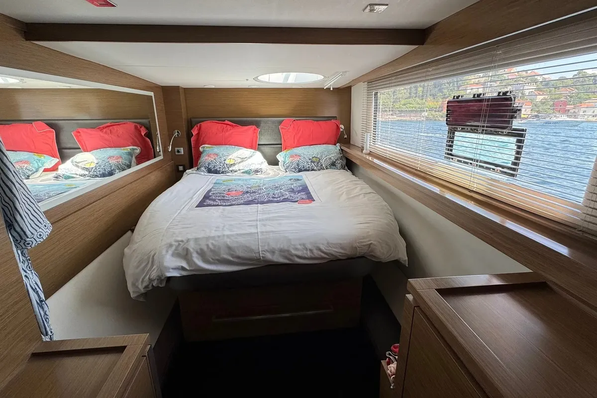 MY Z, a Fountaine Pajot Cumberland 47LC catamaran at Capo d'Orlando, Italy