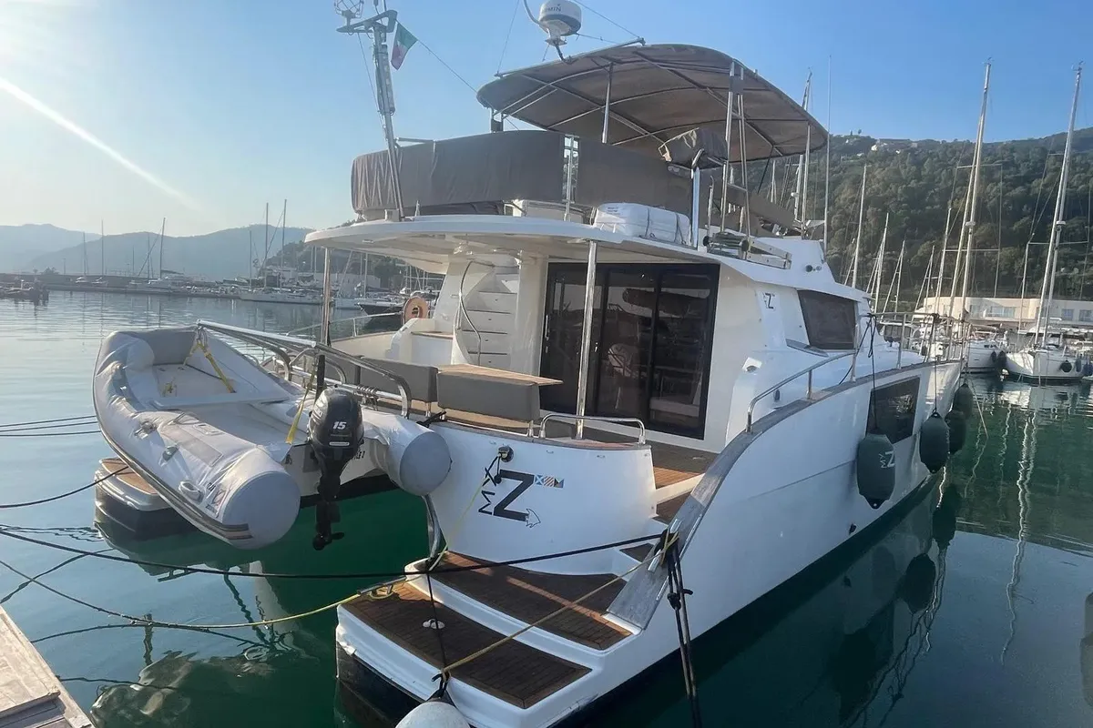 MY Z, a Fountaine Pajot Cumberland 47LC catamaran at Capo d'Orlando, Italy