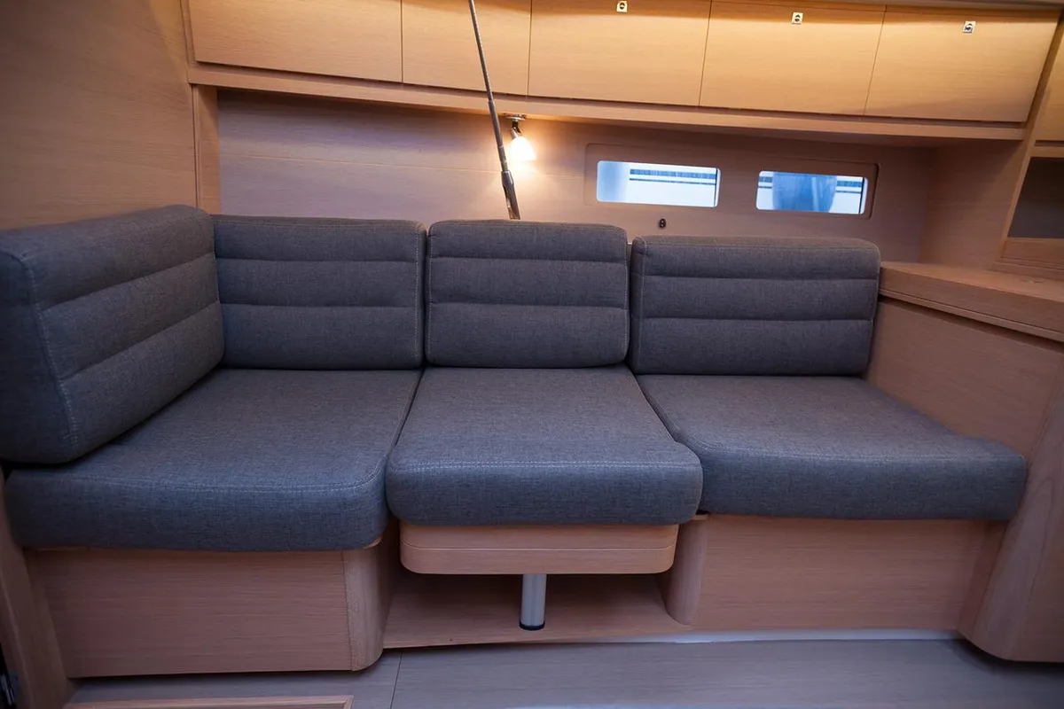 Salon of Anemos, a Dufour 410 GL sailboat at Sithonia Municipal Unit, Greece
