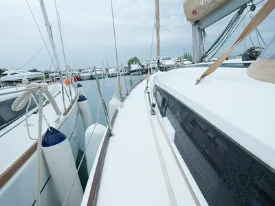 Deck of Anemos, a Dufour 410 GL sailboat at Sithonia Municipal Unit, Greece