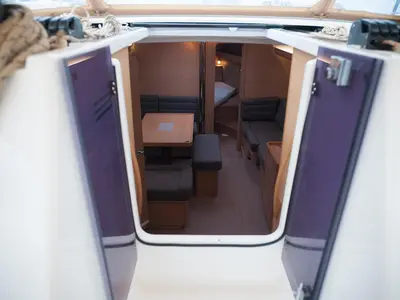 Salon of Anemos, a Dufour 410 GL sailboat at Sithonia Municipal Unit, Greece