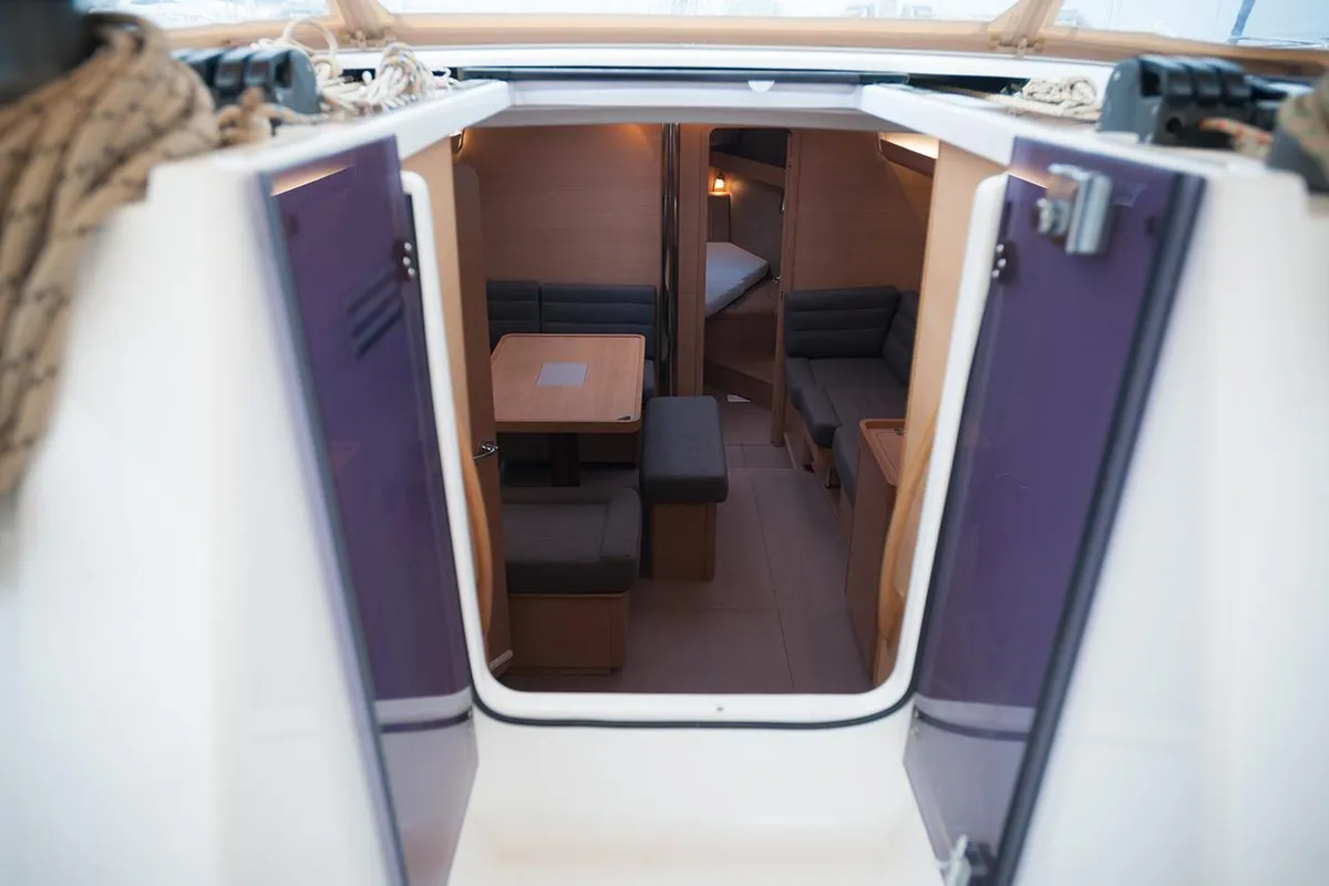 Salon of Anemos, a Dufour 410 GL sailboat at Sithonia Municipal Unit, Greece