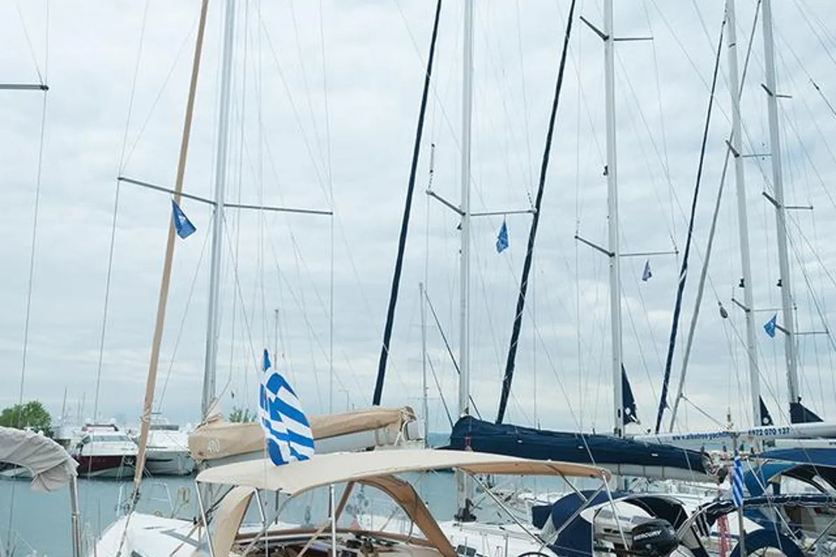 Exterior view of Anemos, a Dufour 410 GL sailboat at Sithonia Municipal Unit, Greece