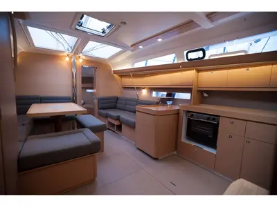 Salon of Anemos, a Dufour 410 GL sailboat at Sithonia, Greece