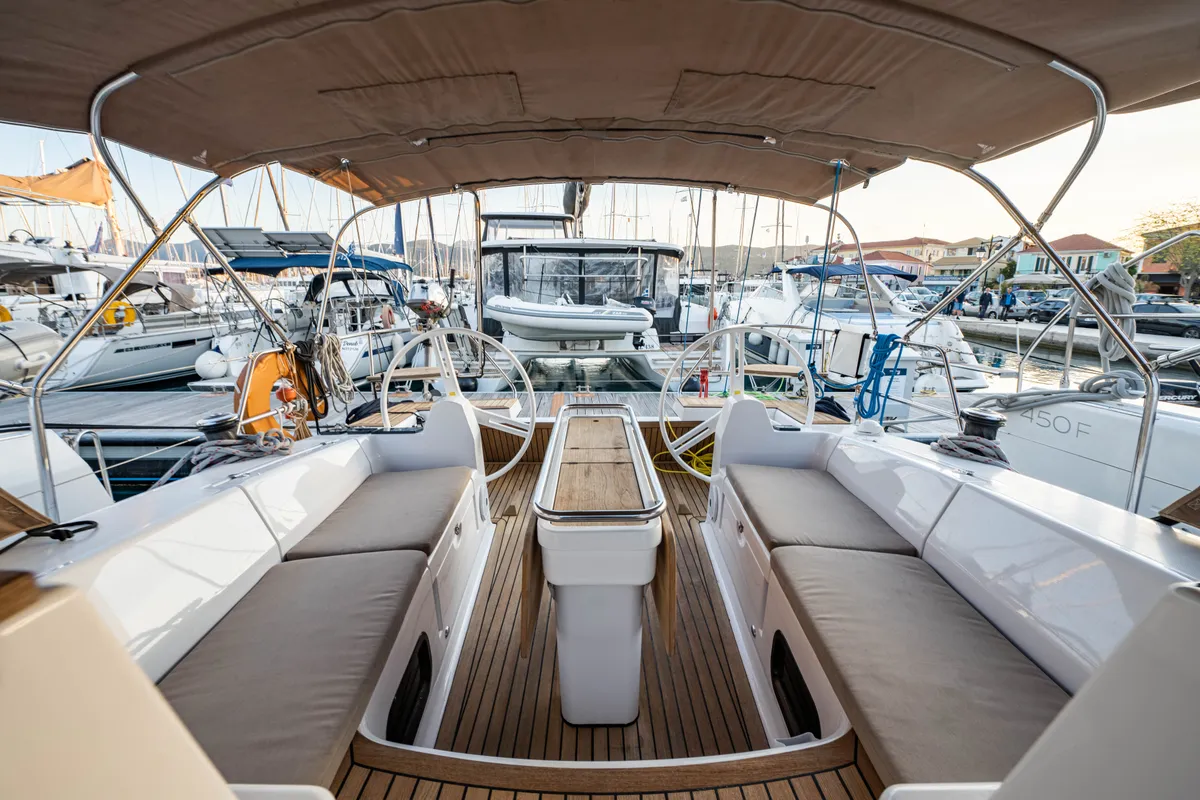 Cockpit of Helen, a Elan 45 sailboat at Municipal Unit of Lefkada, Greece