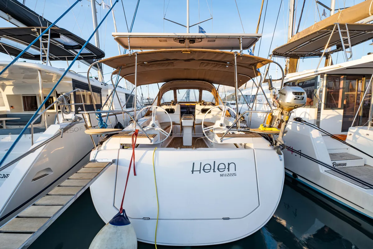Exterior view of Helen, a Elan 45 sailboat at Municipal Unit of Lefkada, Greece