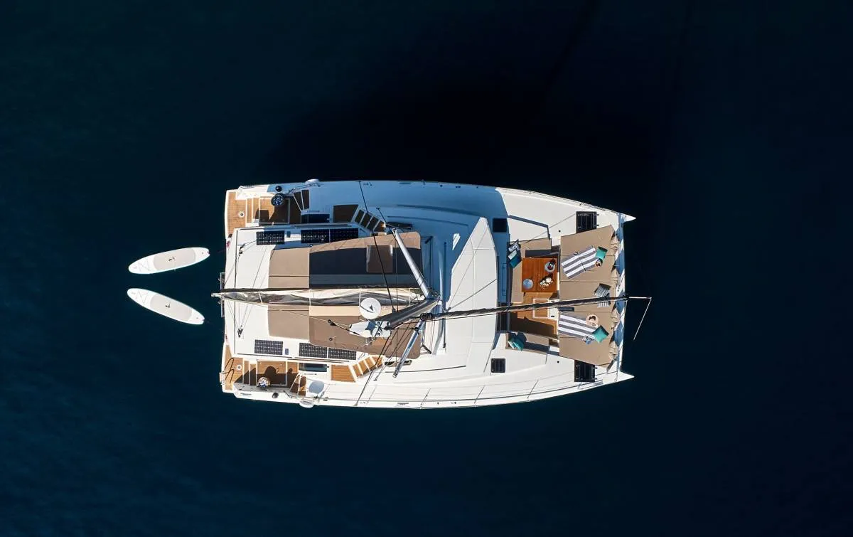 Exterior view of Atlantic, a Bali 4.6 catamaran at Figari/Golfo Aranci, Italy