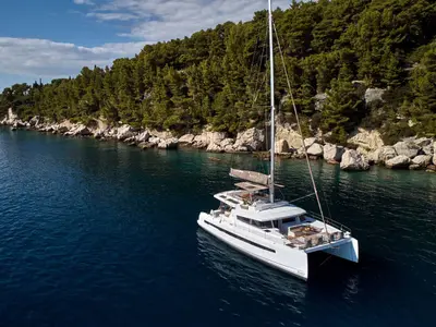 Exterior view of Atlantic, a Bali 4.6 catamaran at Figari/Golfo Aranci, Italy