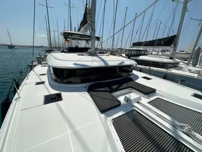 Cockpit of Mira, a Lagoon 46 catamaran at Sukošan, Croatia