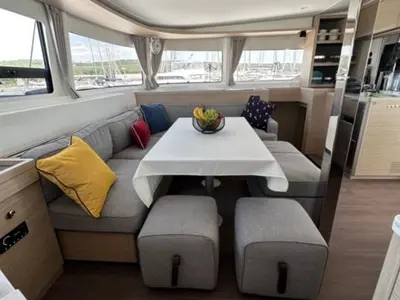 Salon of Mira, a Lagoon 46 catamaran at Sukošan, Croatia