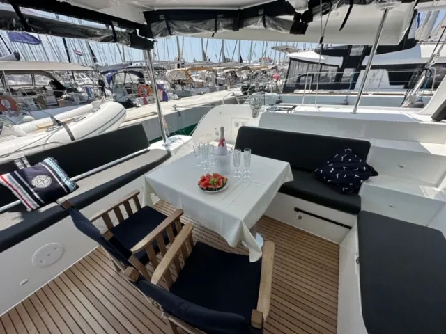 Deck of Mira, a Lagoon 46 catamaran at Sukošan, Croatia