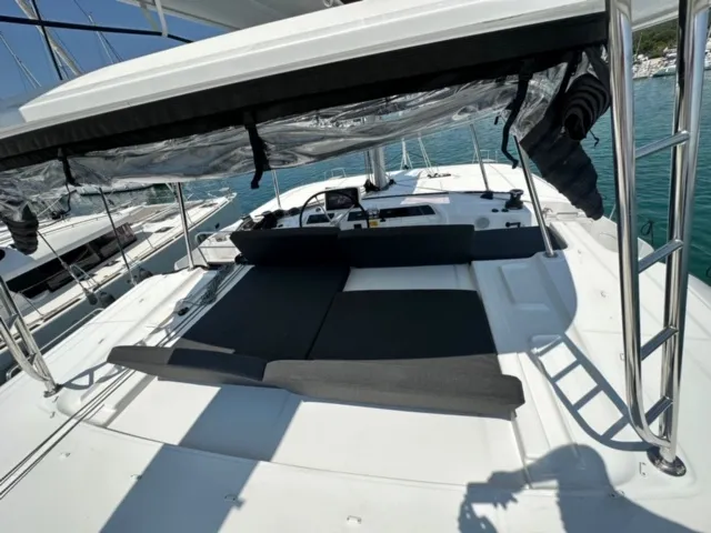 Cockpit of Mira, a Lagoon 46 catamaran at Sukošan, Croatia
