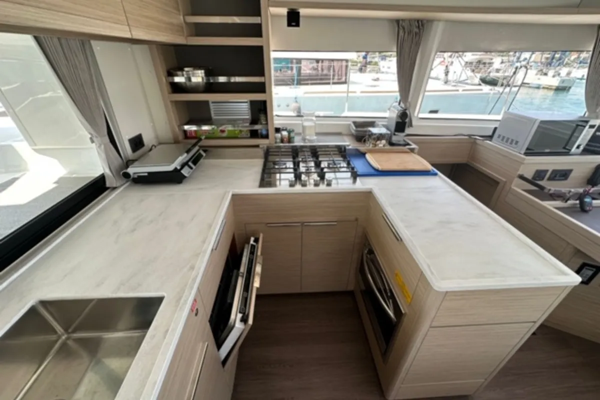 Galley of Mira, a Lagoon 46 catamaran at Sukošan, Croatia