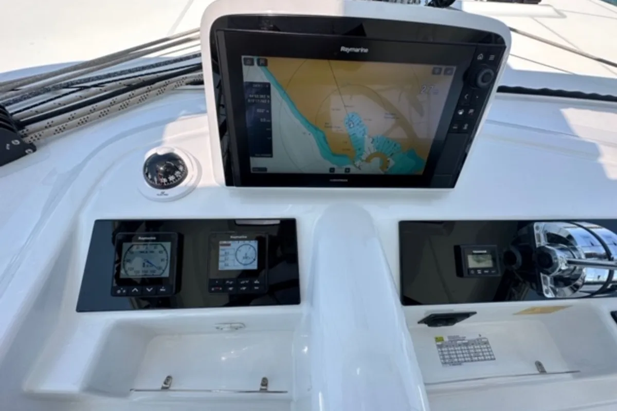 Cockpit of Mira, a Lagoon 46 catamaran at Sukošan, Croatia