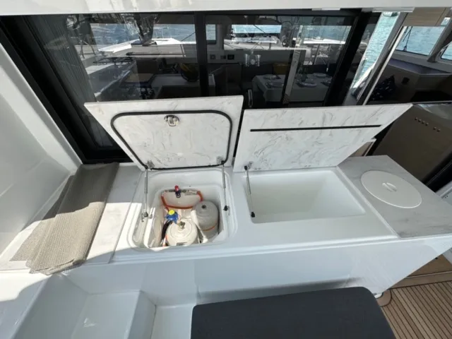 Deck of Mira, a Lagoon 46 catamaran at Sukošan, Croatia