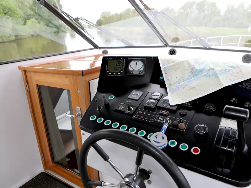 Cockpit of Royal, a Pacific Allure 155 motor yacht at Heukelum, Netherlands