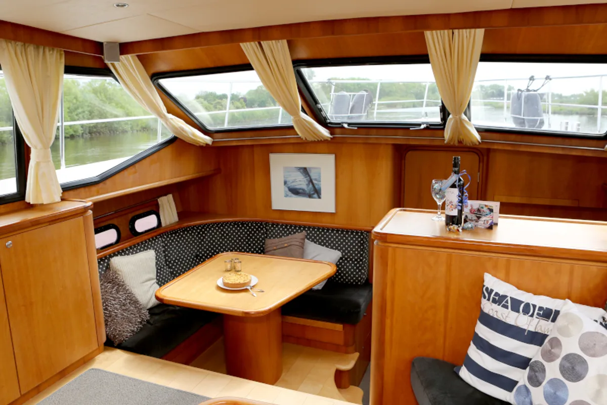 Salon of Royal, a Pacific Allure 155 motor yacht at Heukelum, Netherlands