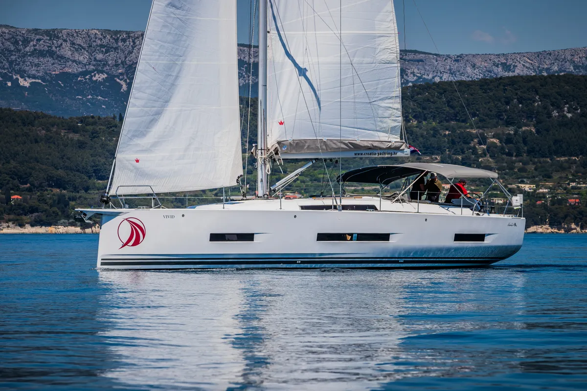 Exterior view of Vivid, a Hanse 510 sailboat at Grad Kaštela, Croatia