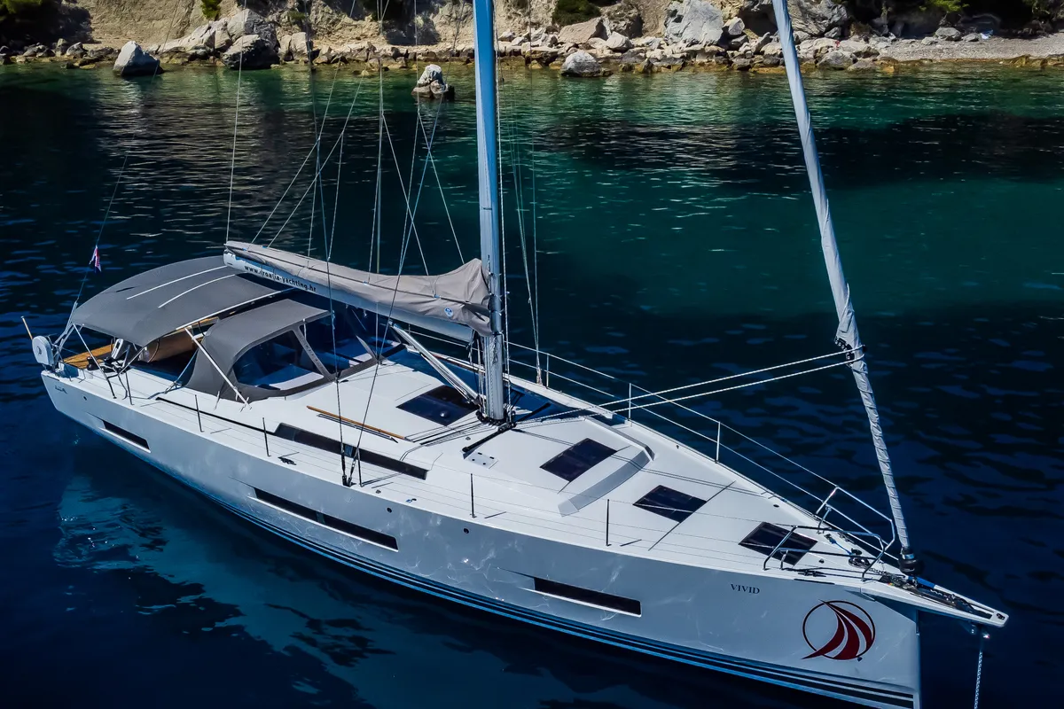 Exterior view of Vivid, a Hanse 510 sailboat at Grad Kaštela, Croatia
